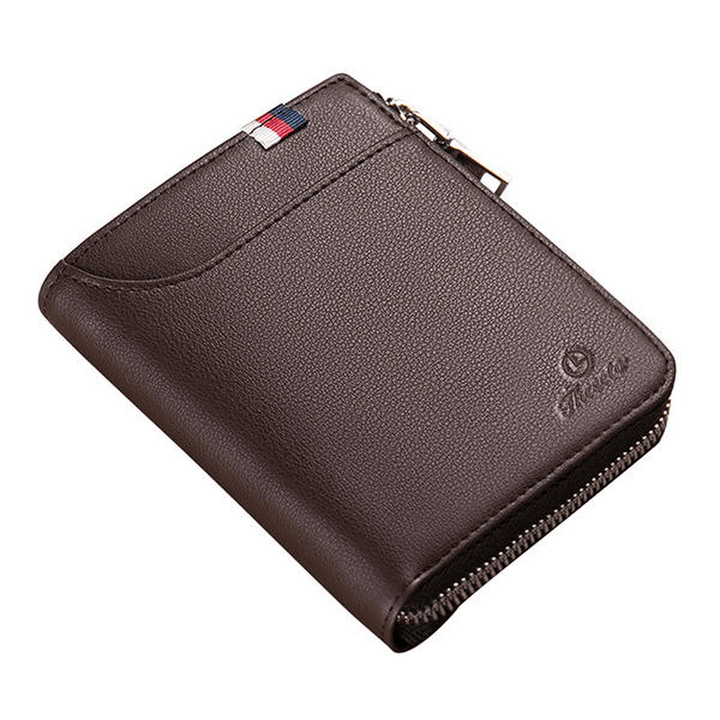 Men Black Coffee Zipper Leather Wallet Card Holder Coin Bag with External Card Slot - MRSLM