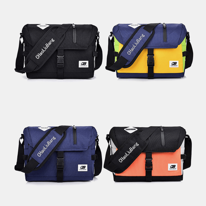 Men Nylon Medium Capacity Contrast Color Casual Personality School Bag Crossbody Bag Shoulder Bag - MRSLM