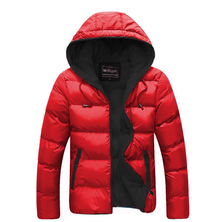 Mens Winter Thermal Contrast Color Outdoor Warm Hooded Padded Jacket - MRSLM