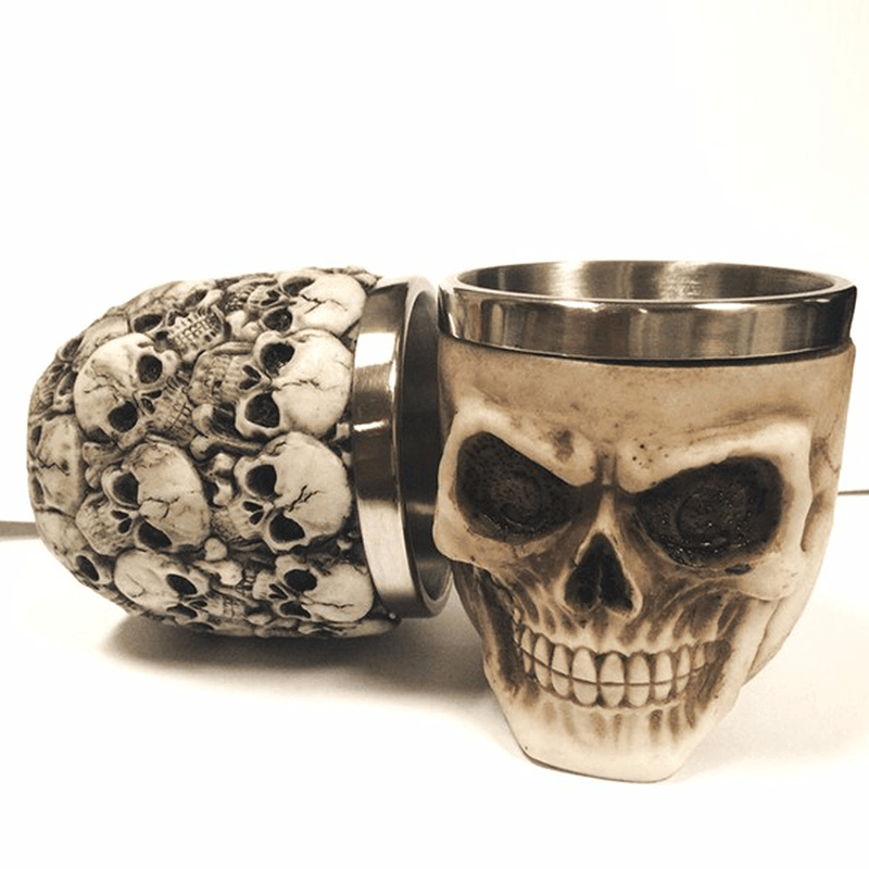 Retro 3D Stainless Steel Skull Cup Novelty Skull Head Vodka Mug Coffee Drinking Cup Drinkware - MRSLM