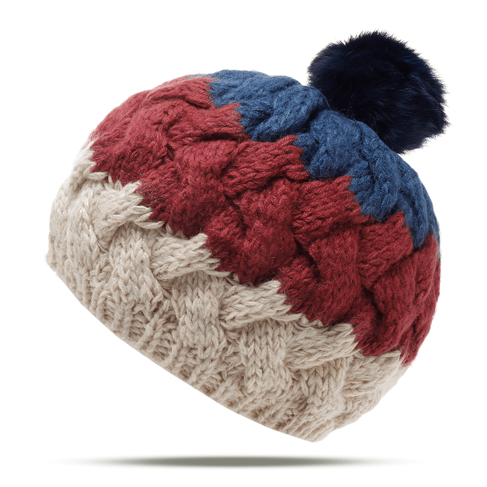 Women Vintage Patchwork Knit Hat Earmuffs Ski Skull Cap - MRSLM