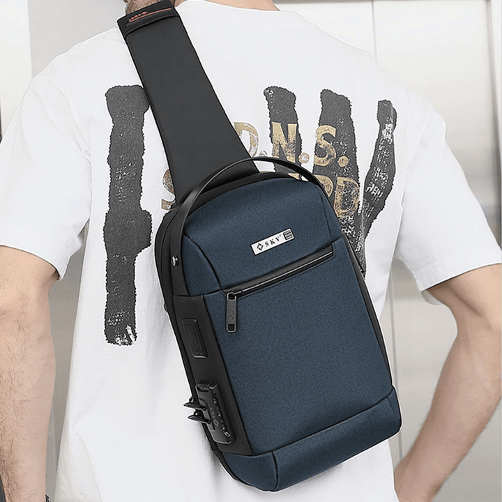 Men Oxford Anti-Theft Code Lock Design Waterproof Chest Bag Large Capacity USB Charging Multifunction Crossbody Bag Shoulder Bag - MRSLM