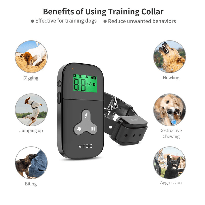 Whie/Black Waterproof Dogs Training Collar for Two Dogs 3 Mode for Training Electric Shock Vibration Beep Mode 300Yds Range Spring-Design No Harm to Dogs - MRSLM