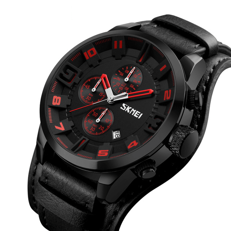 SKMEI 9165 Business Style Date Display Men Wrist Watch Leather Strap Quartz Watches - MRSLM