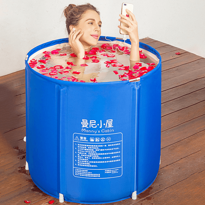Bathtub Folding Portable PVC Water Spa Tub Bath Bucket Outdoor 70X65Cm - MRSLM
