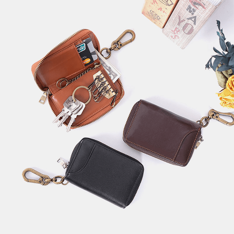 Men Genuine Leather Business Fashion Hanging Coin Bag Car Key Storage Bag Card Bag - MRSLM