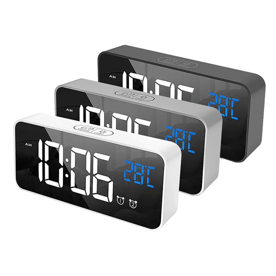 LED Music Alarm Clock Digital Snooze Function Temperature Display Table Home Mirror Decoration Clock - MRSLM
