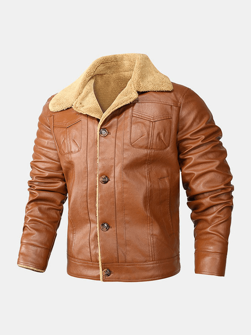 Mens Button up Multi Pocket Warm Cozy Long Sleeve PU Jacket - MRSLM