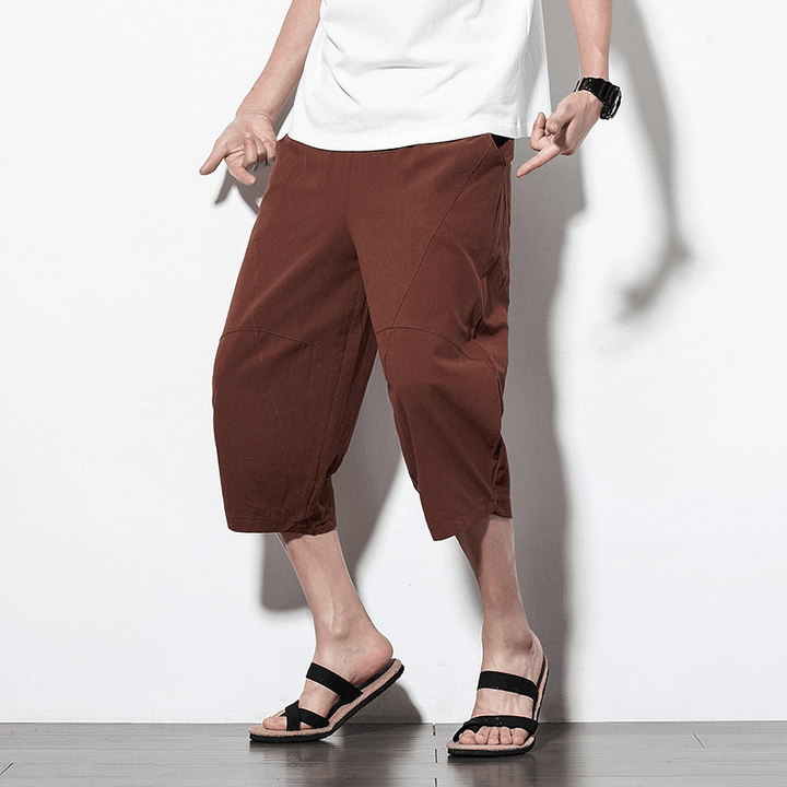 Mens Summer Vintage Linen Calf Length Casual Pants - MRSLM
