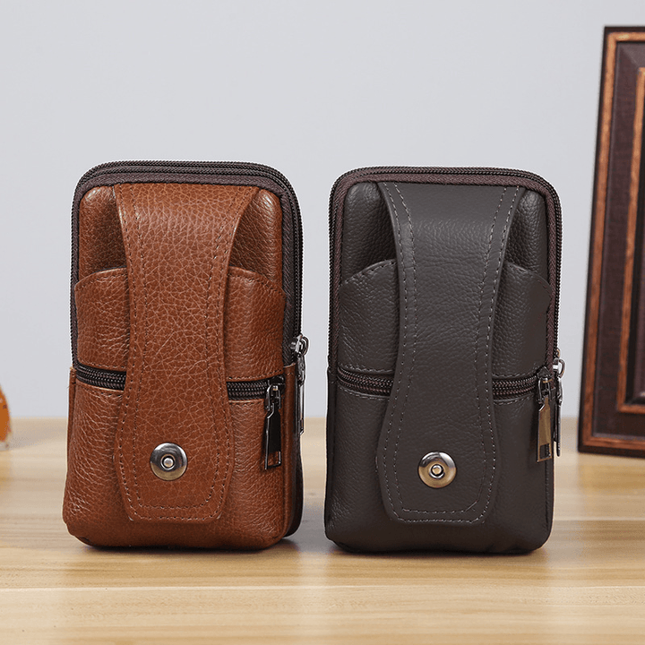 Men Genuine Leather Business Multi-Carry 6.3 Inch Phone Bag Waist Bag - MRSLM
