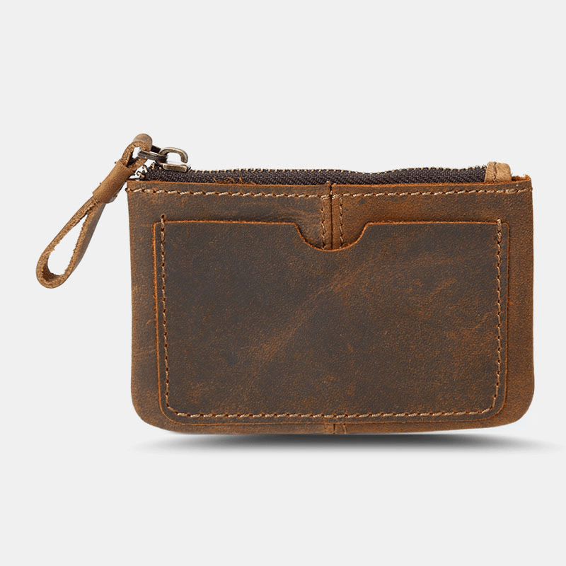 Men Genuine Leather Retro Mini Coin Purse Short Zipper Wallet Clutch Wallets Card Case - MRSLM