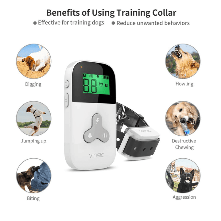 Waterproof Dogs Training Collar 3 Mode for Training Electric Shock Vibration Beep Mode Adjustable Strap Collar Reduce Unwanted Behaviors - MRSLM