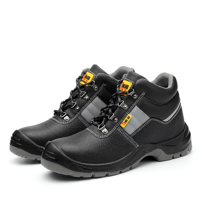 Men Cowhide Leather Non Slip Toe Protected Safe Working Casual Labor Safety Shoes - MRSLM