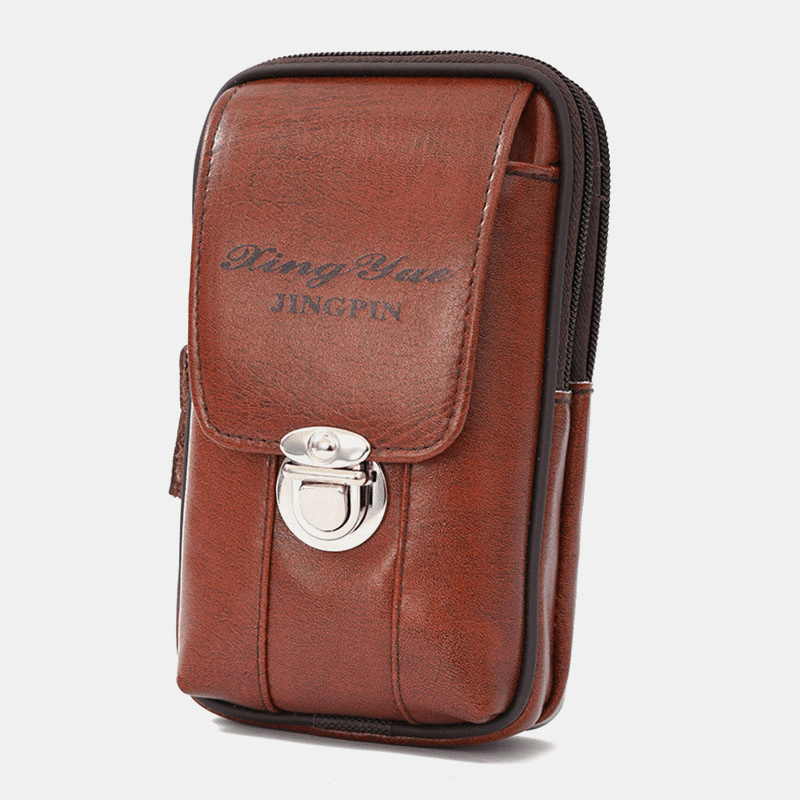 Men PU Leather Multifunction Casual 6.3 Inch Phone Bag Waist Bag Sling Bag - MRSLM