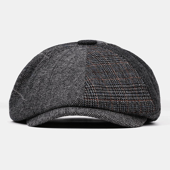 Collrown Men Wool Stripe Triangle Geometric Pattern Vintage British Style Newsboy Hat Octagonal Cap Beret Hat - MRSLM