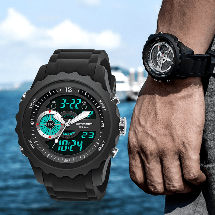 SANDA 769 Sport Men Watch Luminous Date Week Display Dual Time Waterproof Outdoor Digital Watch - MRSLM