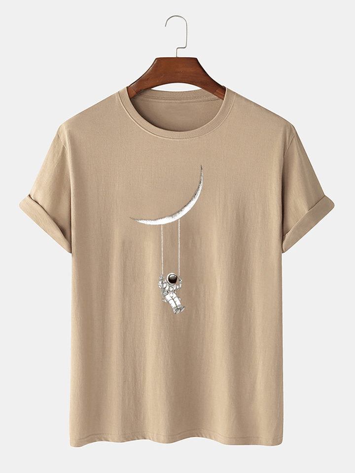 Cute Cartoon Astronaut Print Short Sleeve 100*Cotton Breathable T-Shirts - MRSLM