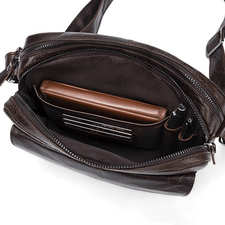 Ekphero Men Genuine Leather Leisure Retro Fashion Shoulder Crossbody Bag - MRSLM