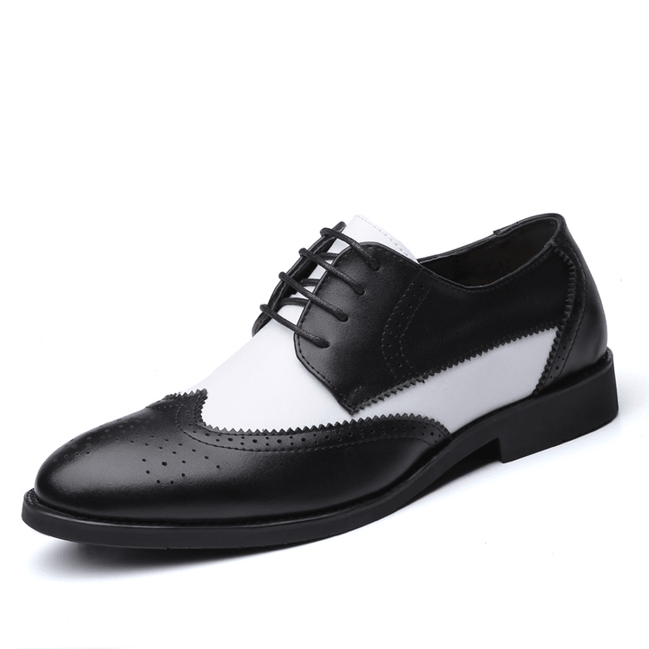 Men Genuine Leather Breathable Hollow Out Pointy Toe Vintage Casual Business Shoes - MRSLM