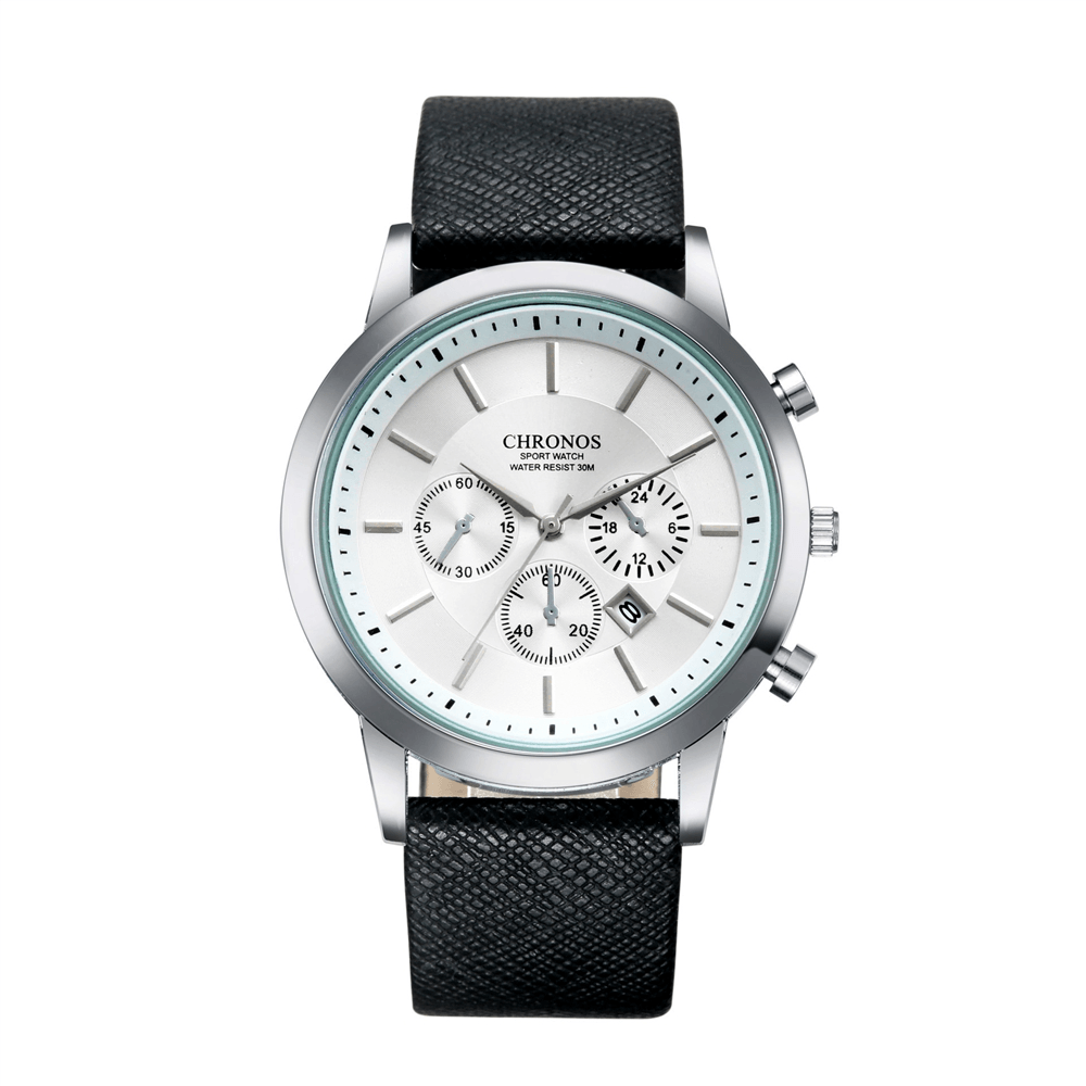 CHRONOS Casual Style Calendar Men Wrist Watch False Small Dials Leather Strap Quartz Watch - MRSLM