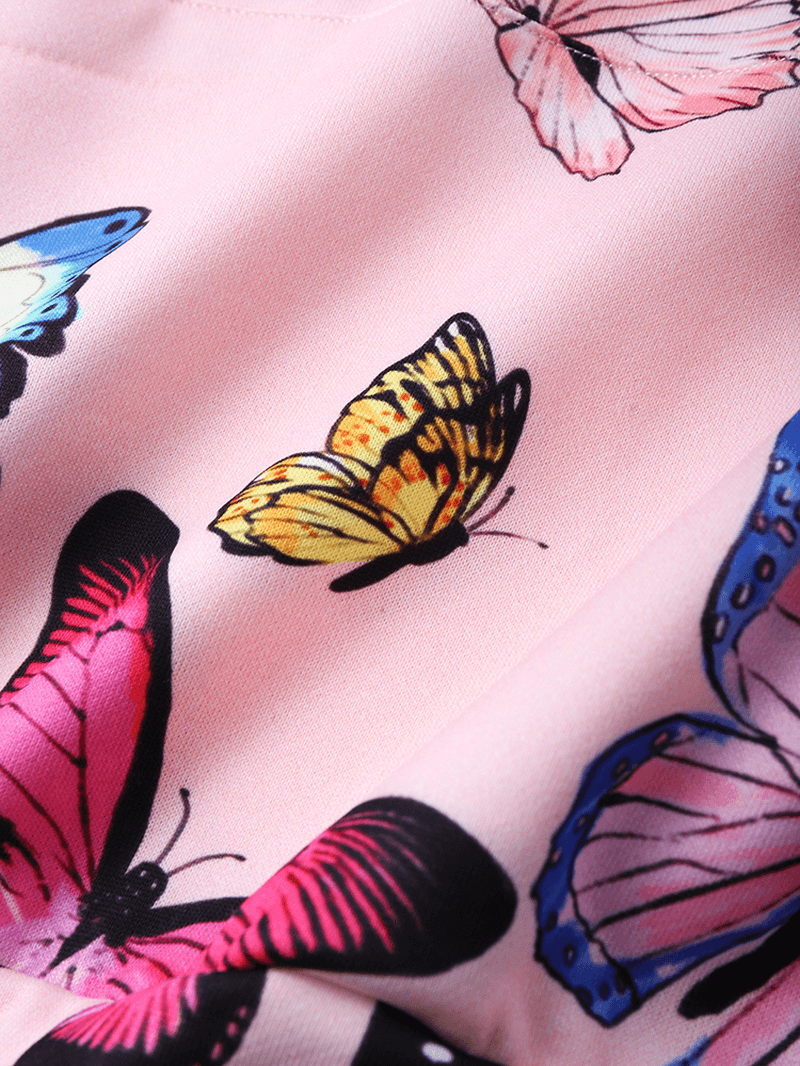 Men Butterfly Pattern Kangaroo Pocket Drawstring Hooded Sweatshirt - MRSLM