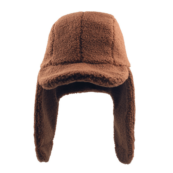 Warm Lamb Hair Trapper Hat Solid Color Curling Outdoor Earmuffs Cold Flight Cap - MRSLM