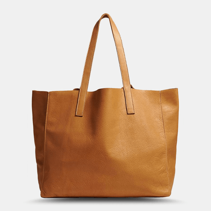 Women PU Leather Lychee Pattern Large Capacity Shoulder Bag Vintage Lightweight Breathable Handbag Tote - MRSLM