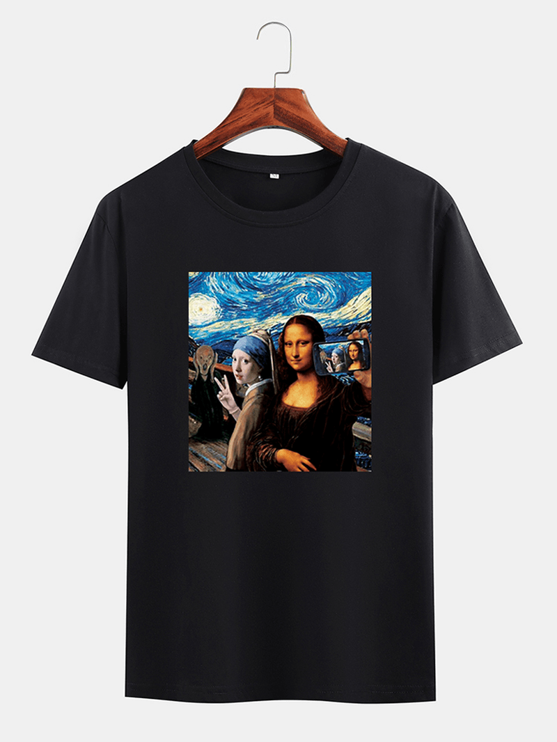 Mens Funny Kuso Mona Lisa and Van Gogh Oil Print License Designer Short Sleeve T-Shirts - MRSLM