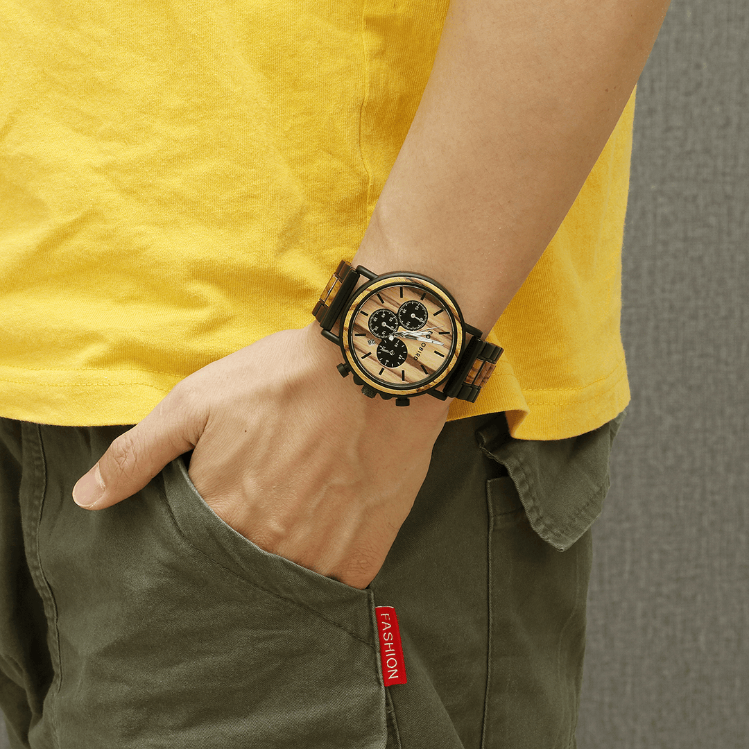 BOBO BIRD P09 Men Casual Wooden Date Display Wristwatches Quartz Watch with Box - MRSLM