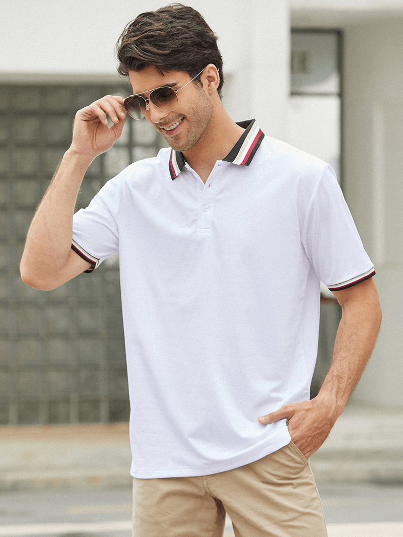Mens Casual Solid Color Button Closure Business Golf Shirts - MRSLM