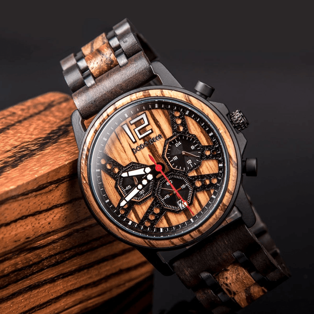 DODO DEER D07 Retro Wooden Luminous Date Display Quartz Watch Wristwatch with Gift Box - MRSLM