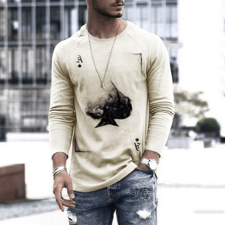 Fashion Poker Printed Top Men'S round Neck Long Sleeve - MRSLM