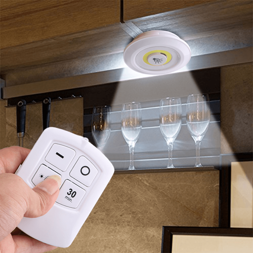 3Pcs LED Light Wireless Remote Control Night Light 3W Super Bright COB under Cabinet Light Dimmable Wardrobe Lamp Home Bedroom Closet - MRSLM