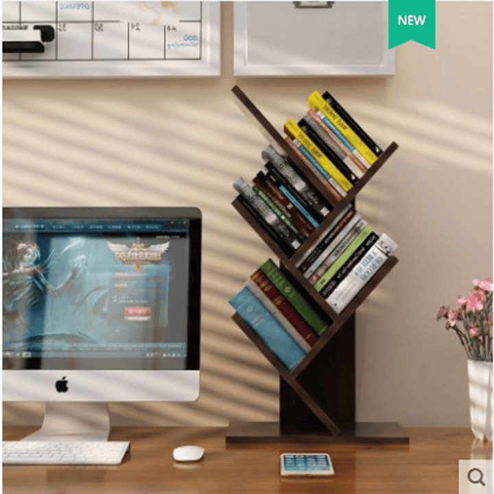 Creative Color Storage Shelf 3 Layers Tree-Shaped Bookshelf Simple Shelf Desk Storage Rack for Home Office - MRSLM
