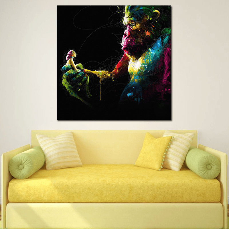 Miico Hand Painted Oil Paintings Abstract Colorful Gorilla Wall Art for Home Decoration Paintings - MRSLM