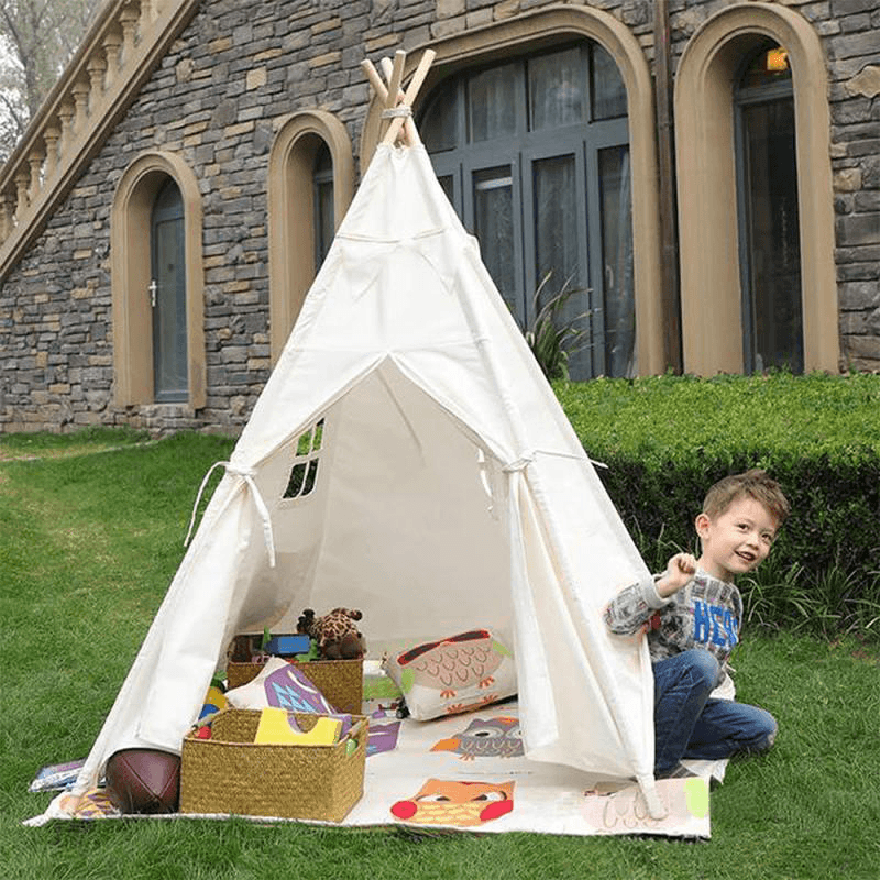 Indian Portable Children Tents Cotton Canvas Baby Game Beach Teepees Kids Play House Triangle Room Decoration - MRSLM