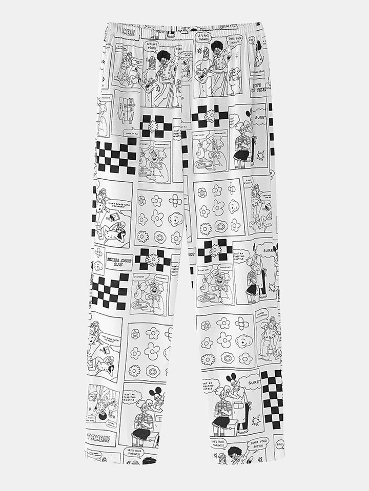 Women Cartoon Anime Print Black Pullover Elastic Waist Pants Home Pajma Set - MRSLM