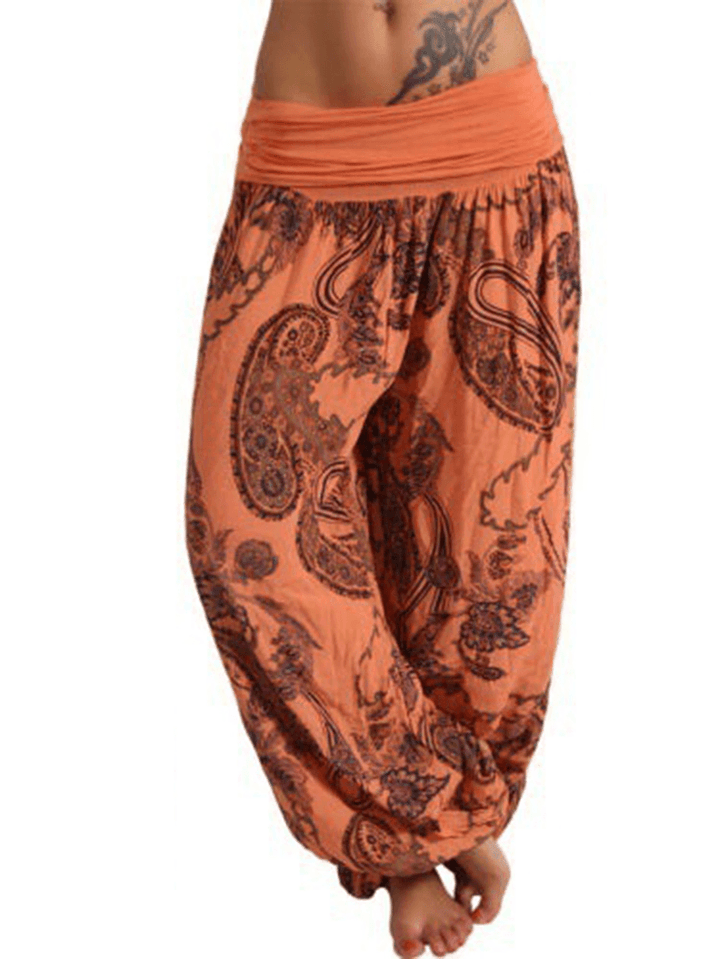 Women Casual Loose Floral Print High Waist Wide Leg Yoga Pants - MRSLM
