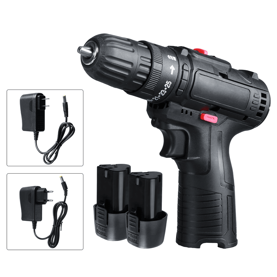 21V Cordless Electric Drill Multifunctional Lithium Battery Rechargeable Hand Electric Drill Driver W/ 2 Batteries - MRSLM