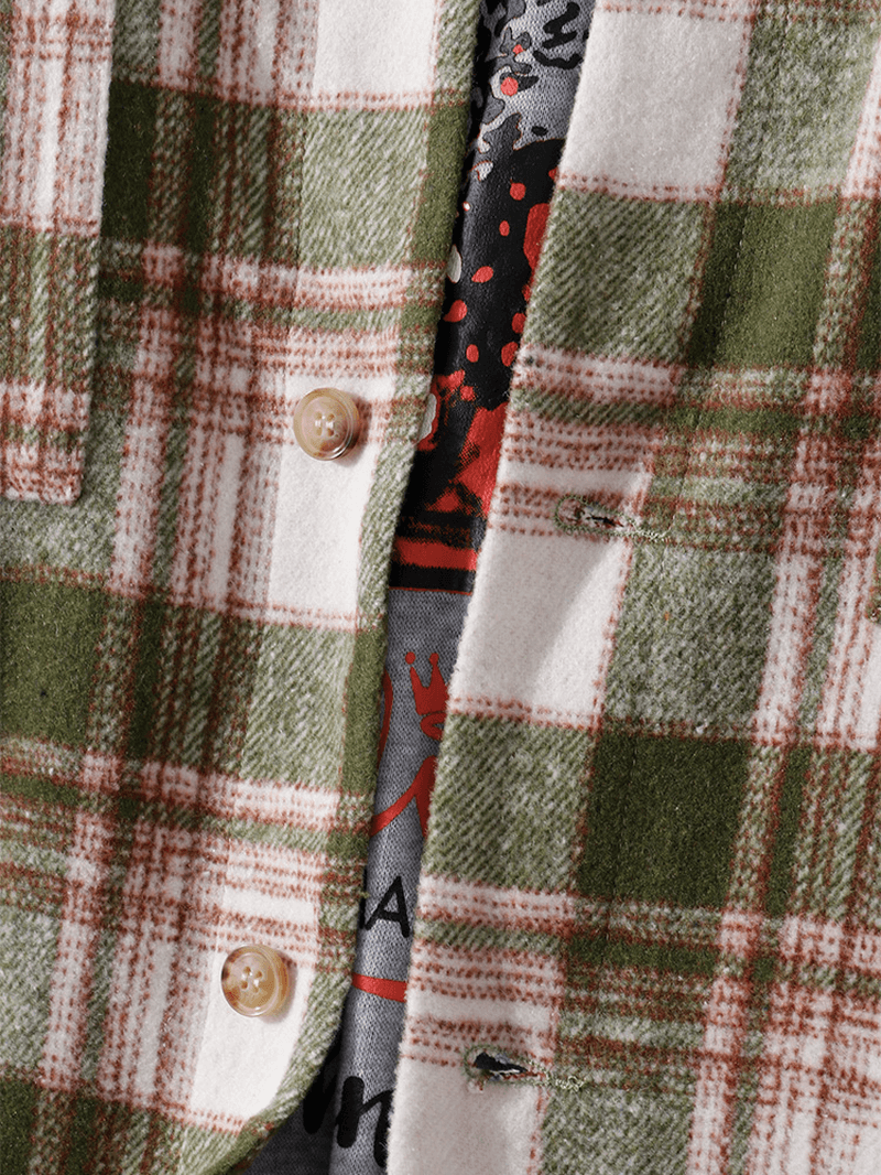 Mens Classic Plaid Warm Lapel Woolen Cloth Long Sleeve Jacket - MRSLM