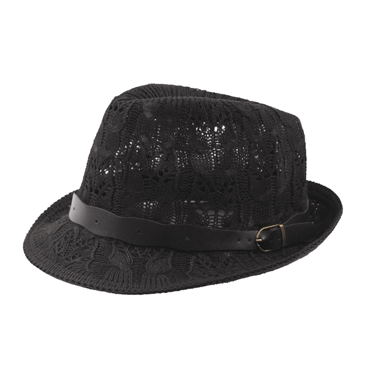 Women Summer Leather Belt Mesh Jazz Hat - MRSLM