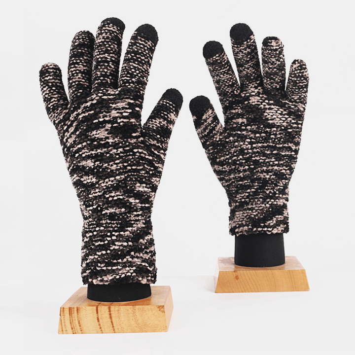 Unisex Colored Knitted Three-Finger Touch-Screen Chenille Gloves Winter Outdoor Cool Protection Warm Full-Finger Gloves - MRSLM