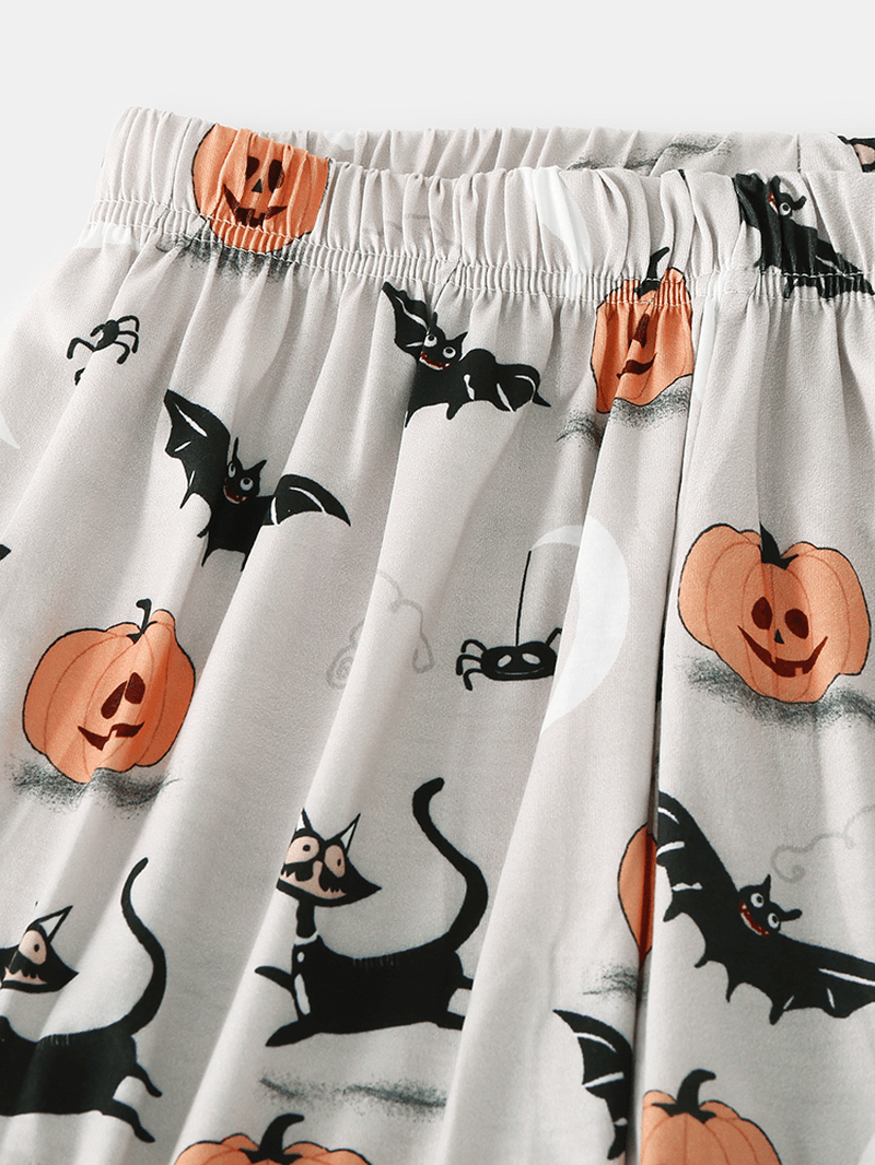 Mens Cartoon Halloween Print Patchwork round Neck Loose Long Sleeve Casual Home Pajamas Set - MRSLM