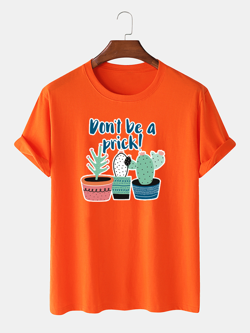 Men 100% Cotton Cartoon Cactus Printed Casual Short Sleeve T-Shirts - MRSLM