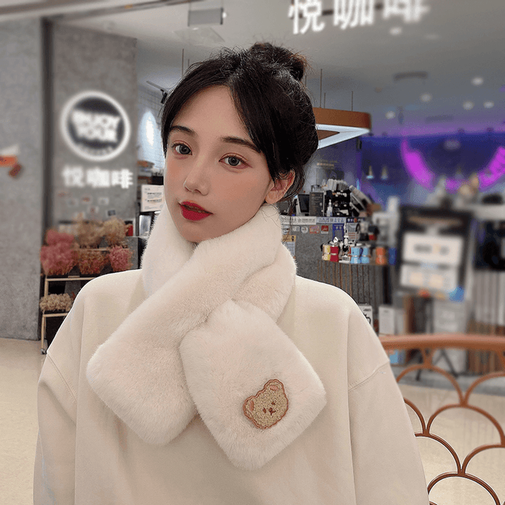 Women'S Winter Korean Style All-Match Plush Bear Scarf - MRSLM