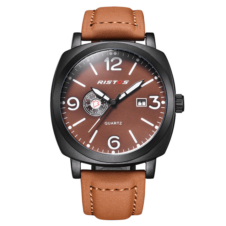 Ristos 9336 Business Style Male Wristwatch Calendar Leather Band Quartz Watch - MRSLM