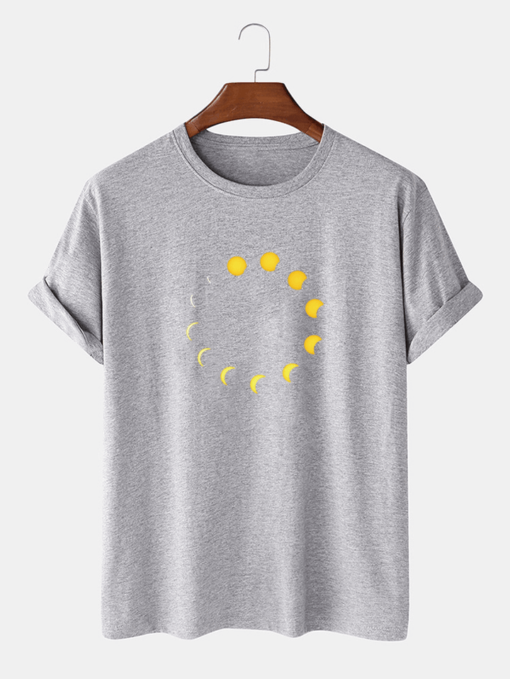 100% Cotton Breathable Moon Eclipse Print Short Sleeve Casual T-Shirts - MRSLM
