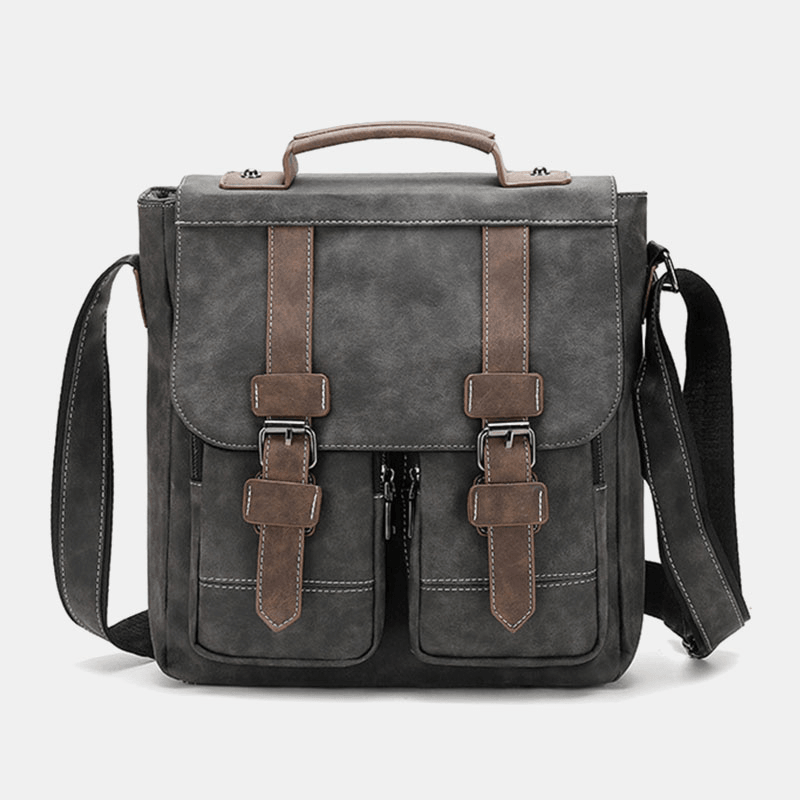 Men Faux Leather Retro Multi-Pocket Multifunction Crossbody Bag Shoulder Bag Travel Bag - MRSLM