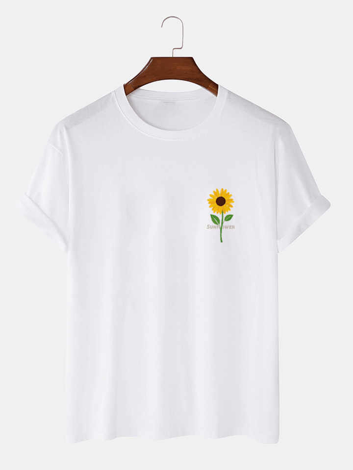 Mens Sunflower Print round Neck Short Sleeve T-Shirt - MRSLM