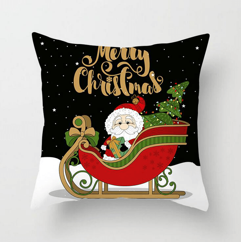 Polyester Black Decor Throw Pillow Case Single-Sided Printing Cartoon Christmas Gift Snowman Santa Claus Deer Cushion Cover - MRSLM